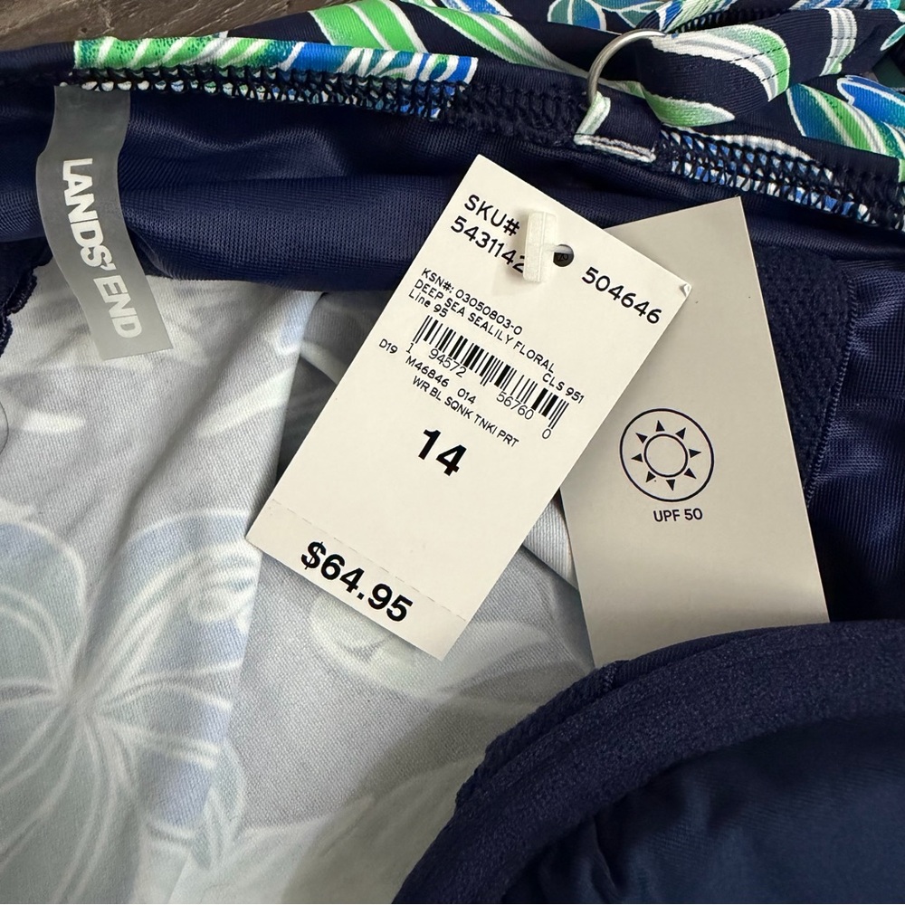 NWT Lands' End Blue Green Sea Lily Floral Square Neck Underwire Tankini Swim Top - Picture 4 of 6